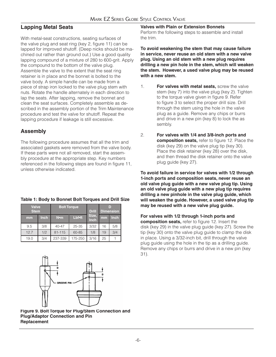 Lapping metal seats, Assembly, Ez s | Jordan Valve Mark EZ Series Globe Style Control Valve User Manual | Page 6 / 21