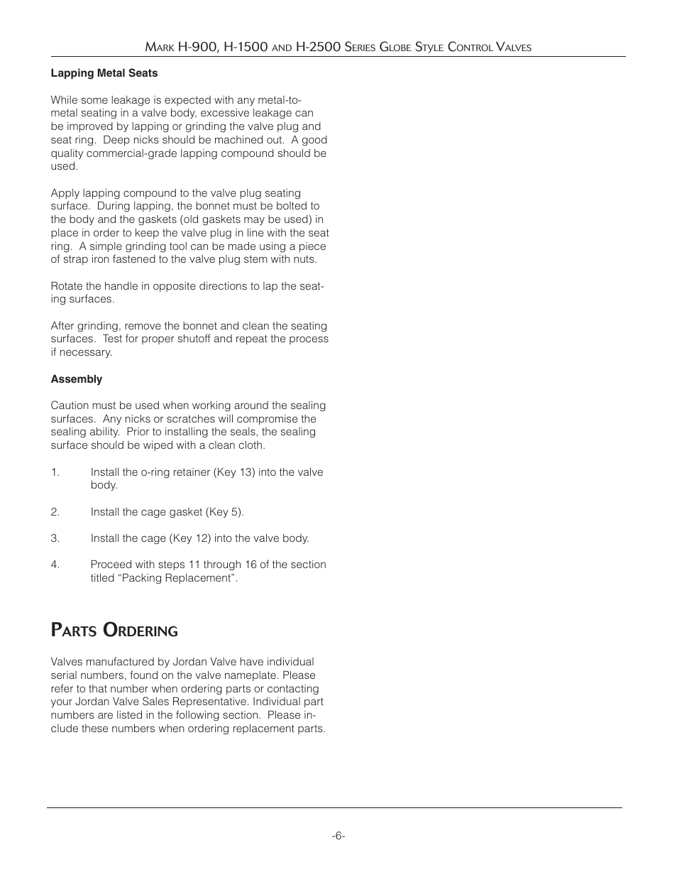 Jordan Valve Mark H-900 Series Globe Style Панель управления User Manual | Page 6 / 13