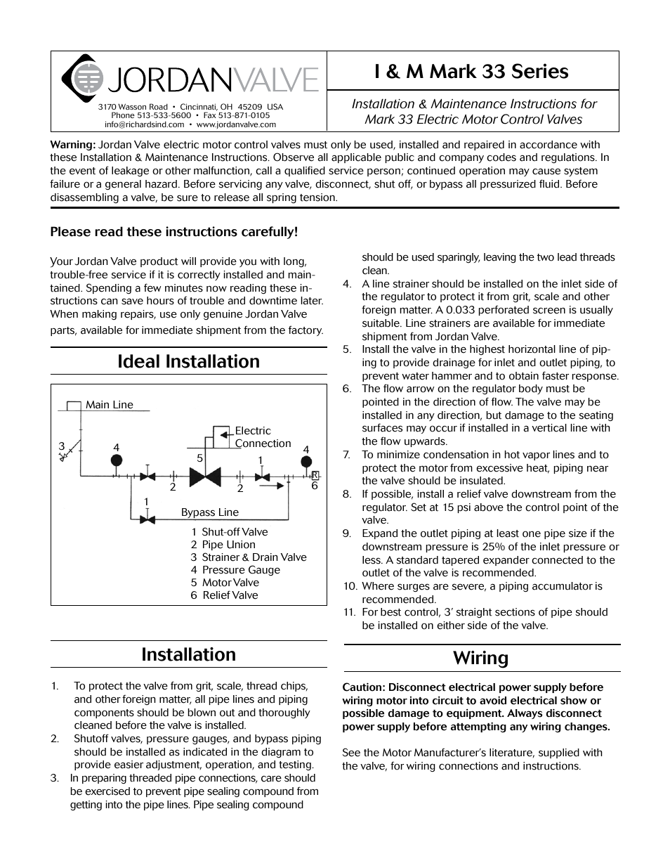 Jordan Valve Mark 33 Series – Boiler Feedwater Control Valve User Manual | 5 pages