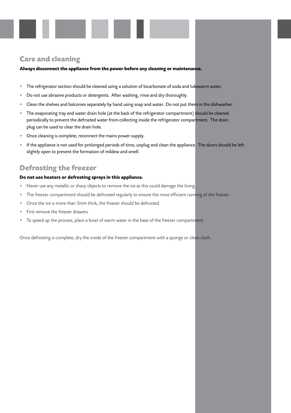 Care and cleaning, Defrosting the freezer | CDA FW281 User Manual | Page 5 / 12