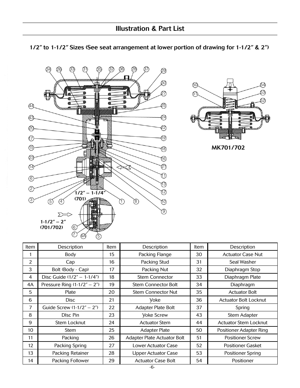 Illustration & part list | Jordan Valve Mark 70 Series – Sliding Gate Control Valve User Manual | Page 6 / 7