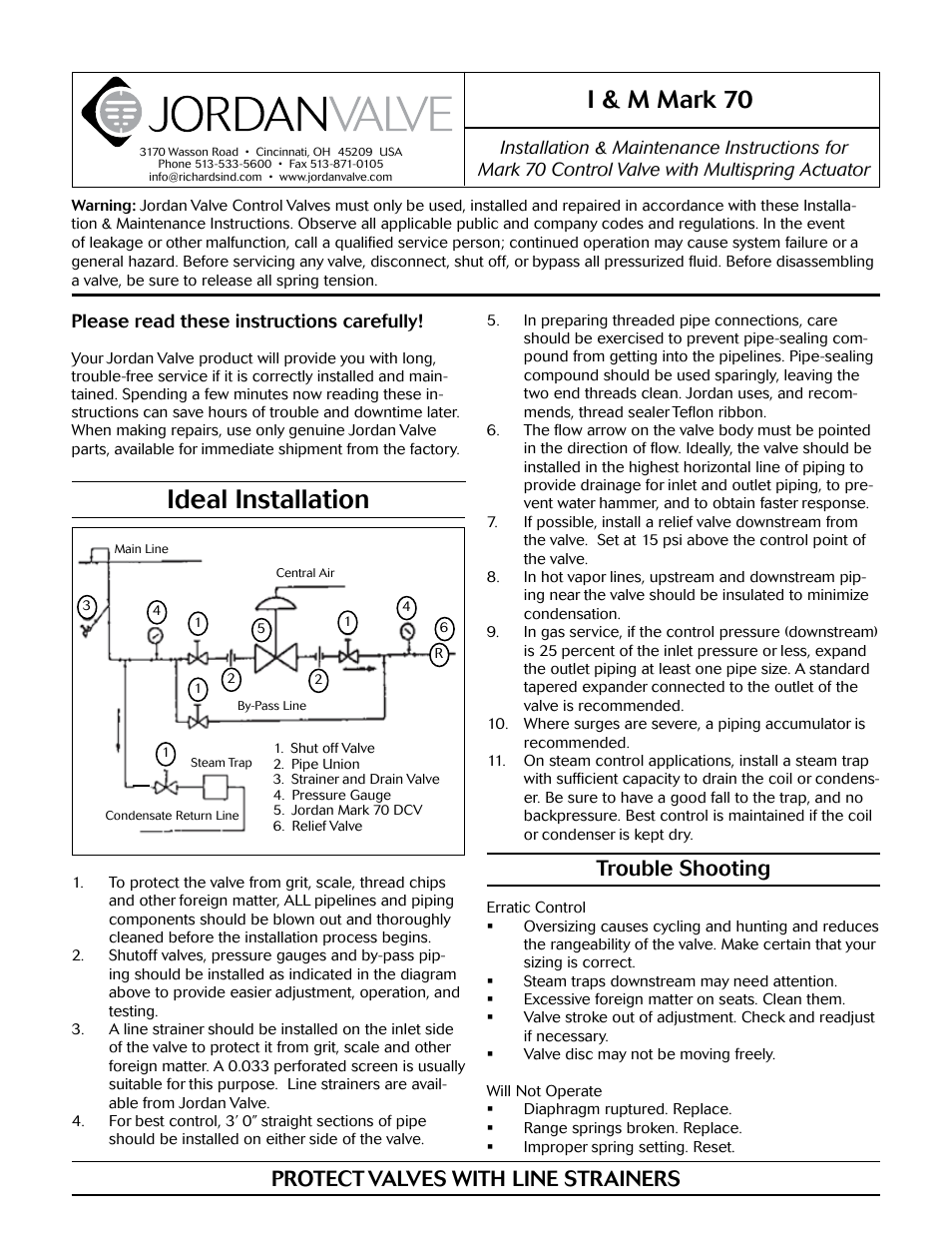 Jordan Valve Mark 70 Series – Sliding Gate Control Valve User Manual | 5 pages