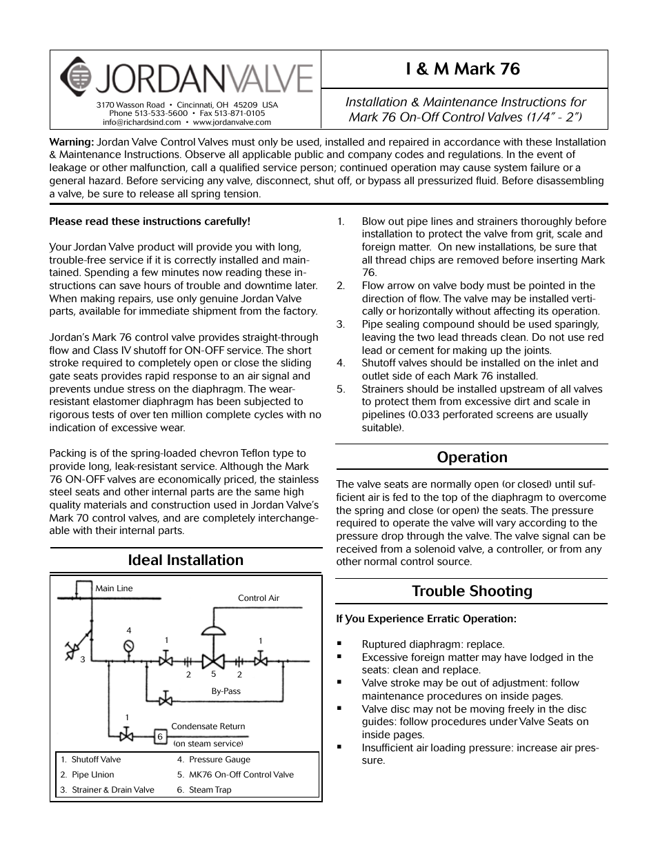 Jordan Valve Mark 76 Series – High Cycle, On/Off Valve User Manual | 4 pages