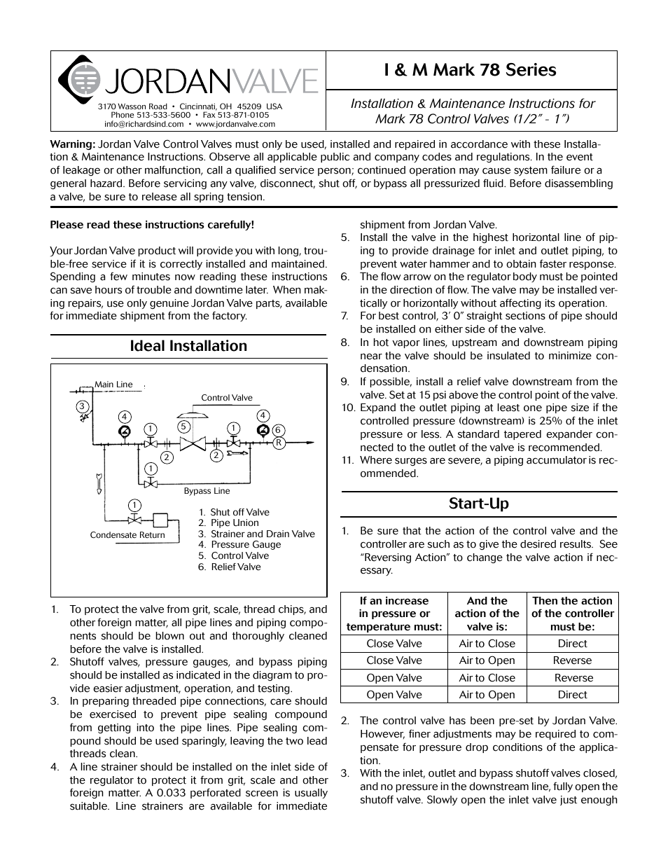 Jordan Valve Mark 78 Series – Globe Style Control Valve User Manual | 7 pages