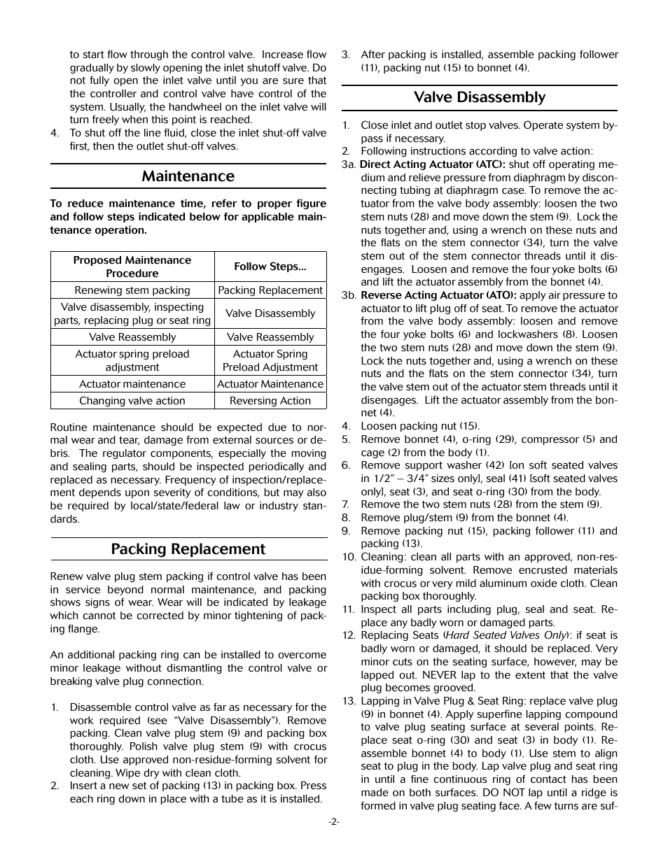 Valve disassembly, Maintenance, Packing replacement | Jordan Valve Mark 78 Series – Globe Style Control Valve User Manual | Page 2 / 7