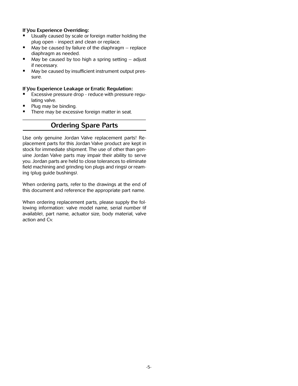 Ordering spare parts | Jordan Valve Mark 78 Series – Globe Style Control Valve User Manual | Page 5 / 7