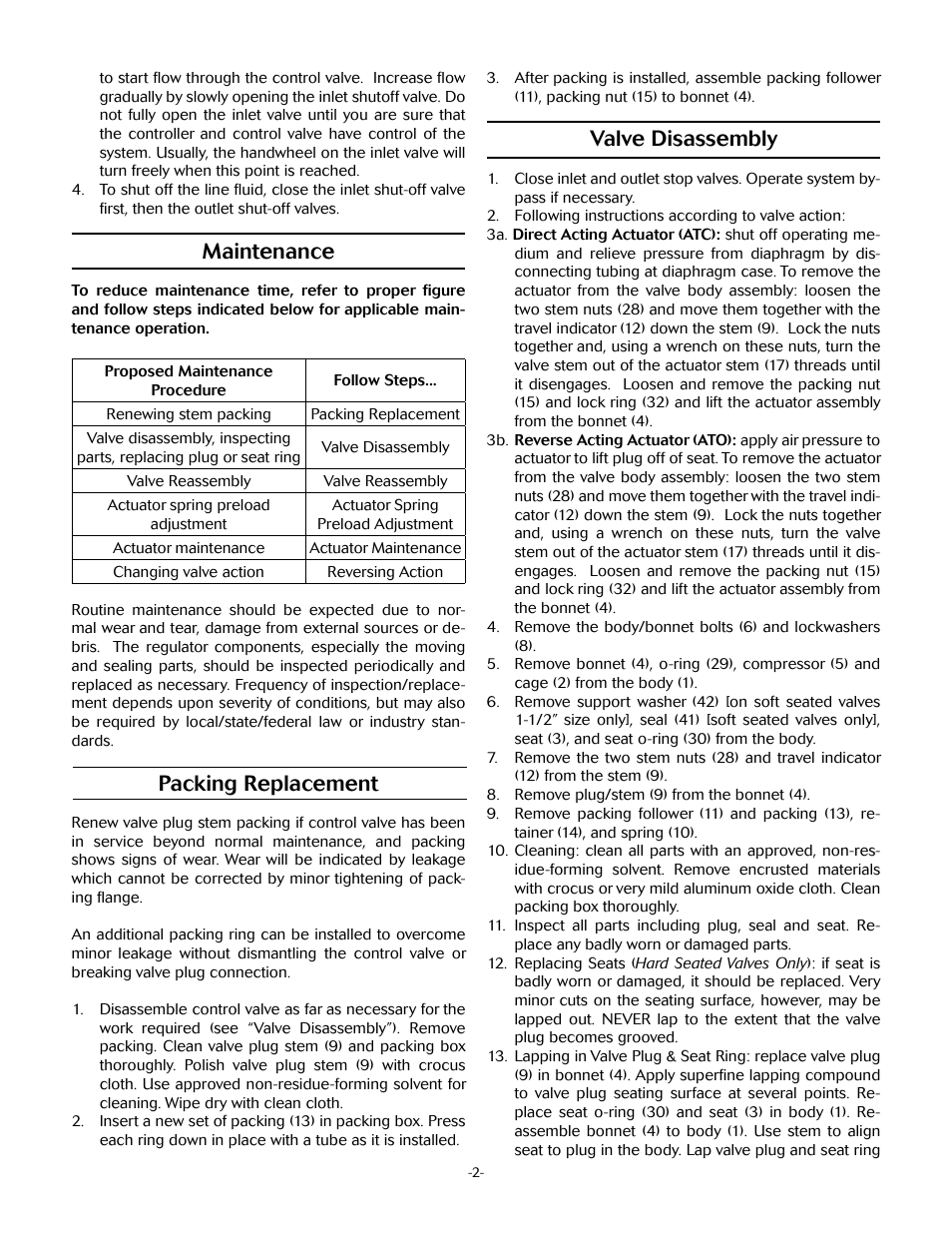 Valve disassembly, Maintenance, Packing replacement | Jordan Valve Mark 78 Series – Globe Style Control Valve User Manual | Page 2 / 7