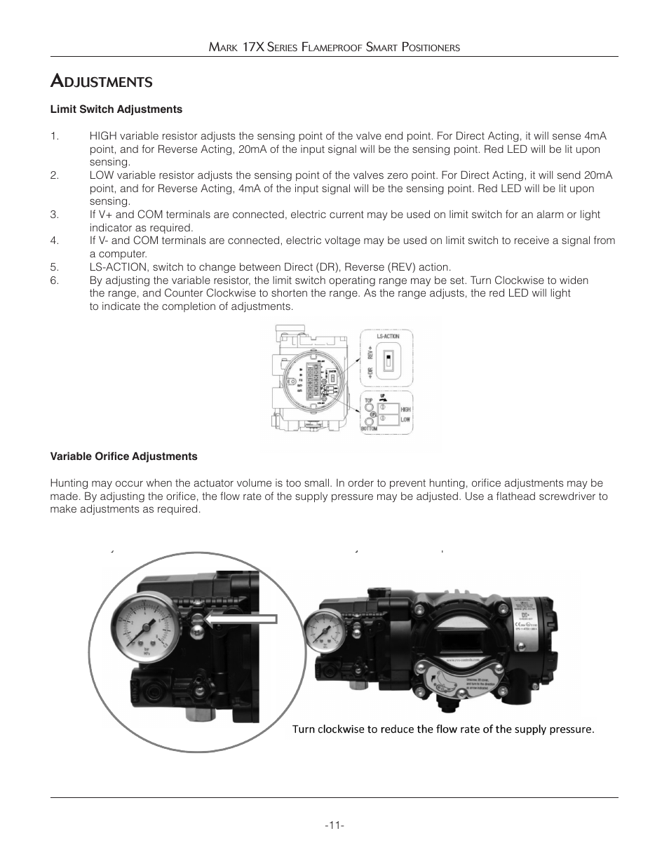 Djustments | Jordan Valve Mark 17X Series Flameproof Smart Positioner User Manual | Page 11 / 27
