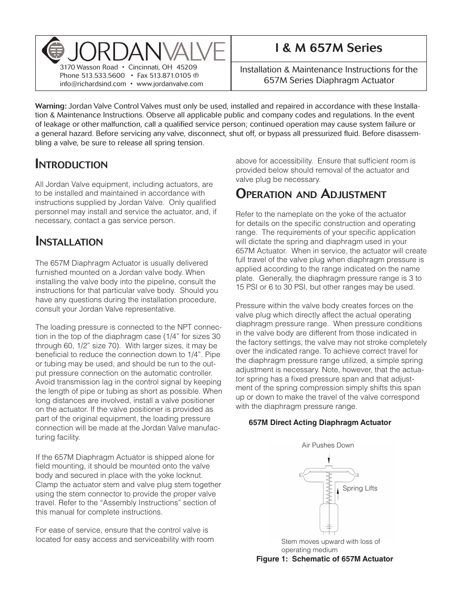 Jordan Valve 657M Series Diaphragm Actuator User Manual | 7 pages