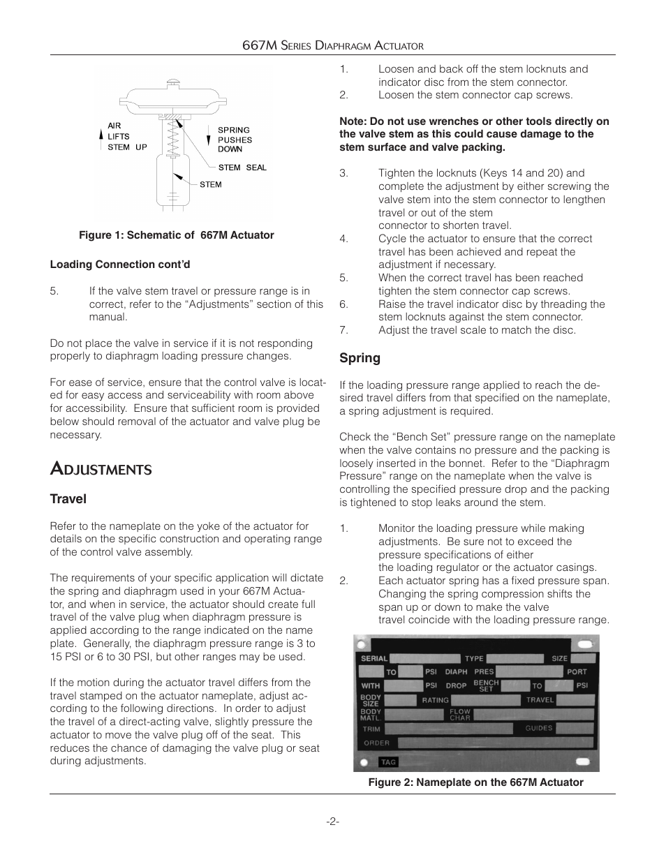 Djustments | Jordan Valve 667M Series Diaphragm Actuator User Manual | Page 2 / 8