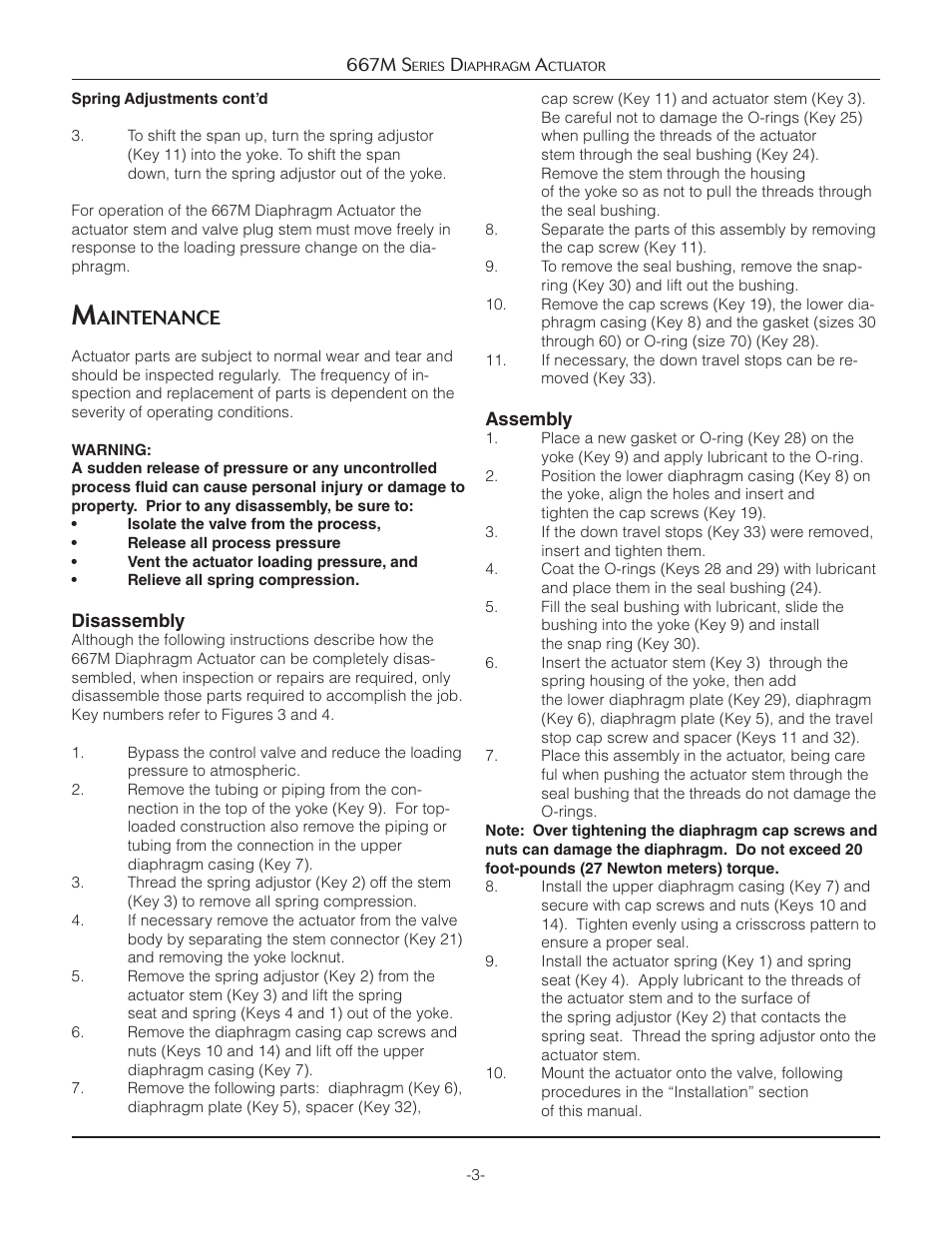 Aintenance | Jordan Valve 667M Series Diaphragm Actuator User Manual | Page 3 / 8