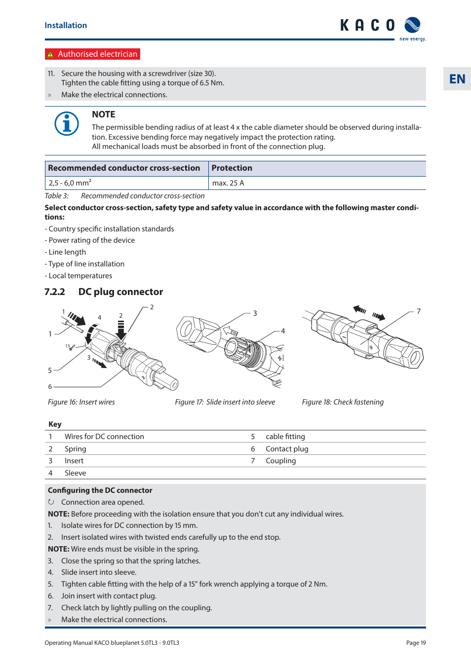 2 dc plug connector | KACO blueplanet 5.0 - 9.0 TL3 User Manual | Page 19 / 56