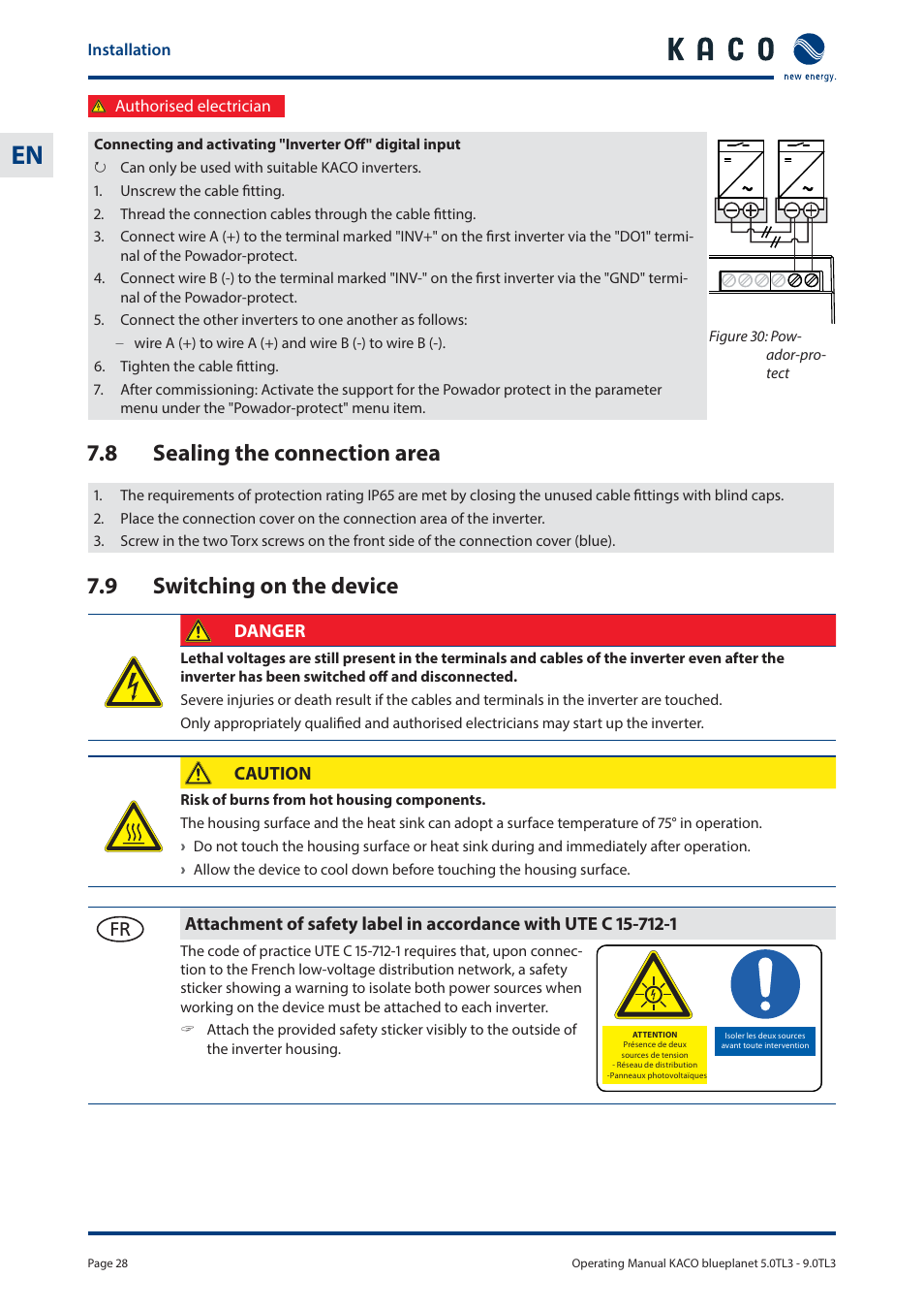 8 sealing the connection area, 9 switching on the device | KACO blueplanet 5.0 - 9.0 TL3 User Manual | Page 28 / 56