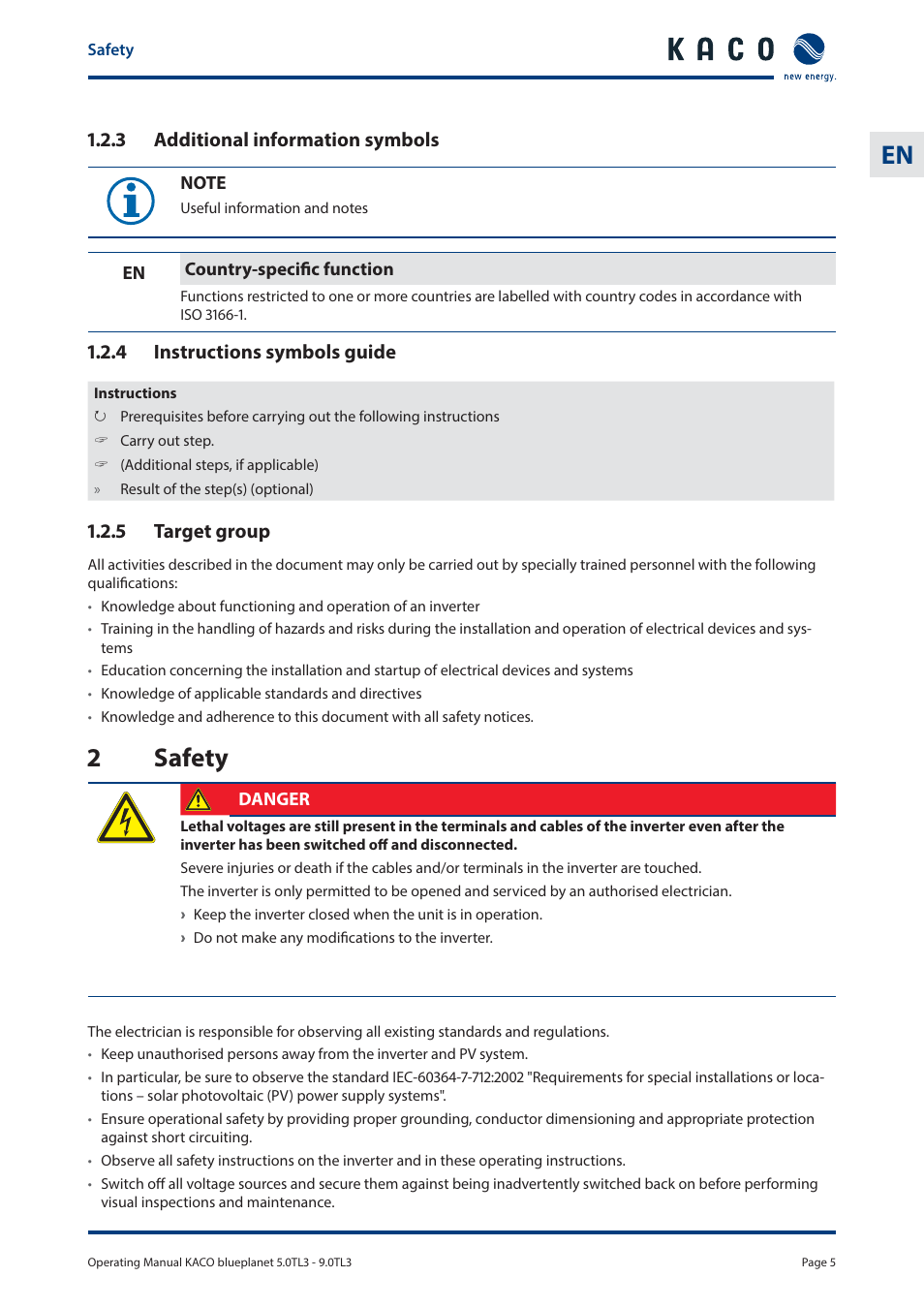 2 safety | KACO blueplanet 5.0 - 9.0 TL3 User Manual | Page 5 / 56