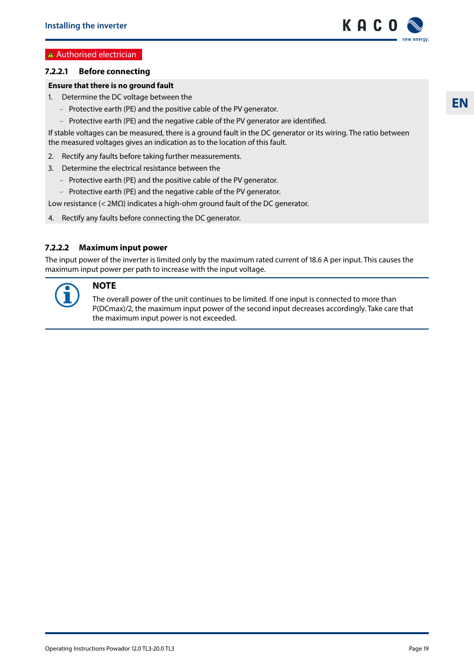 KACO Powador 10.0 - 20.0 TL3 User Manual | Page 19 / 56