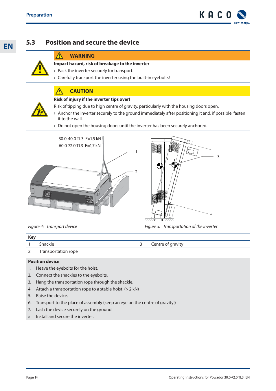 3 position and secure the device | KACO Powador 30.0 - 60.0 TL3 User Manual | Page 14 / 60