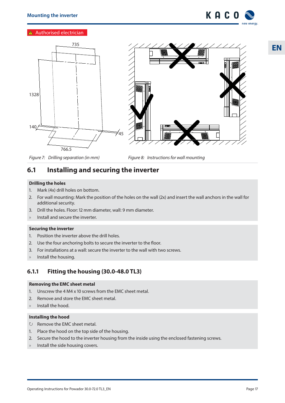 1 installing and securing the inverter | KACO Powador 30.0 - 60.0 TL3 User Manual | Page 17 / 60