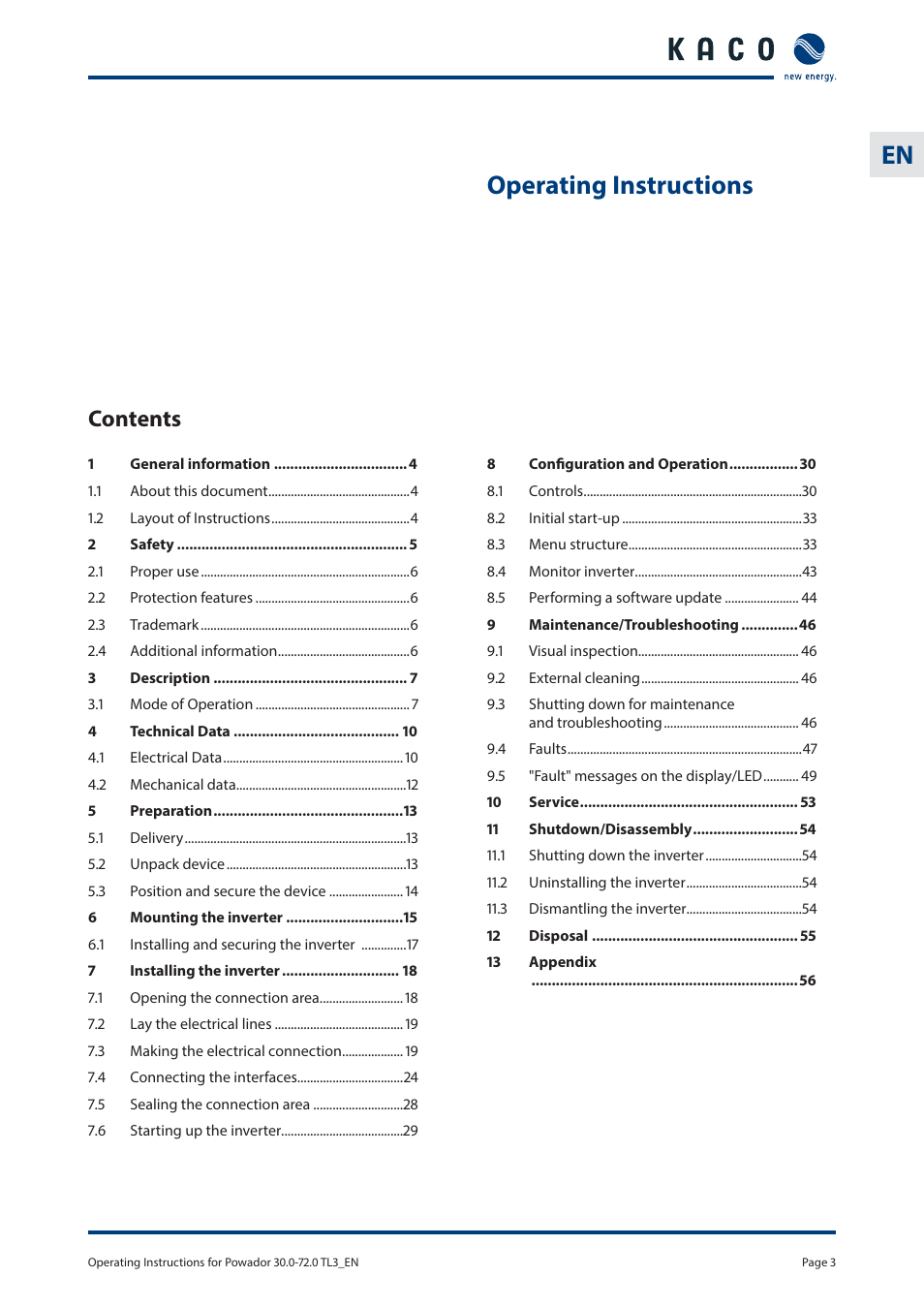 KACO Powador 30.0 - 60.0 TL3 User Manual | Page 3 / 60