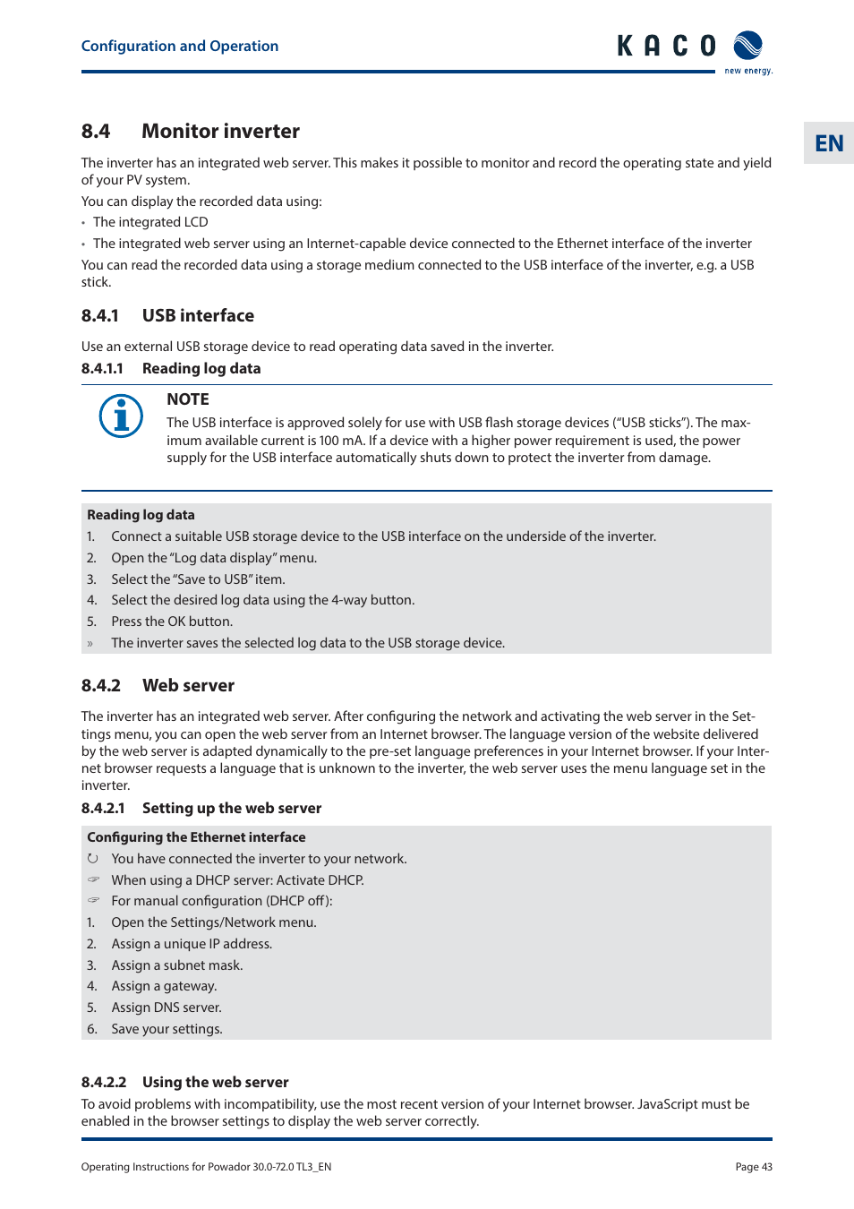 4 monitor inverter | KACO Powador 30.0 - 60.0 TL3 User Manual | Page 43 / 60