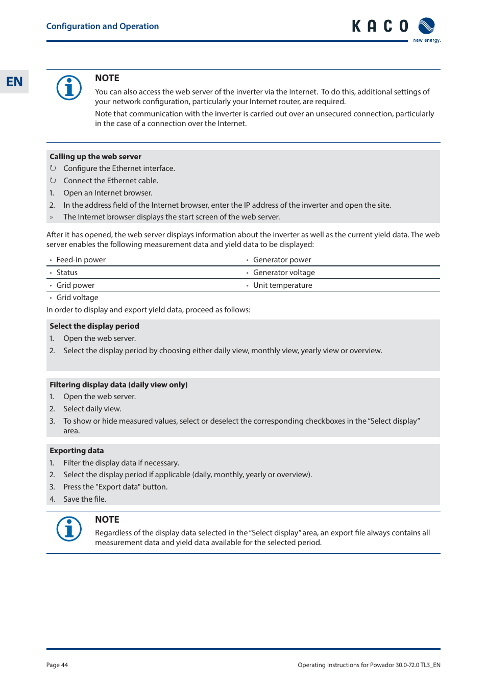 KACO Powador 30.0 - 60.0 TL3 User Manual | Page 44 / 60