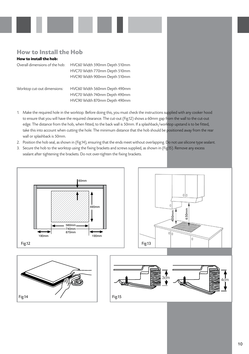 How to install the hob | CDA HVC70 User Manual | Page 11 / 12