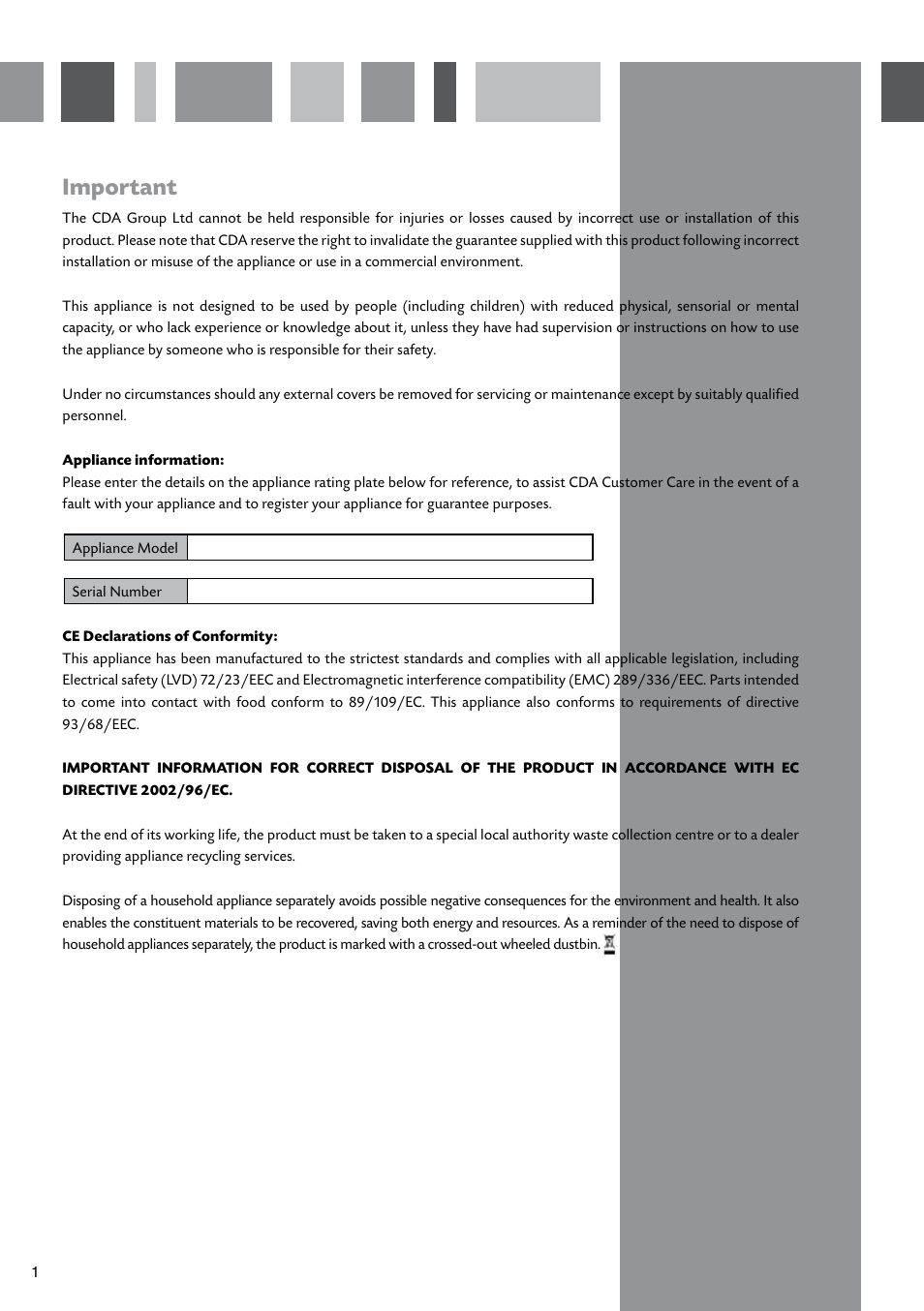Important | CDA HVC70 User Manual | Page 2 / 12