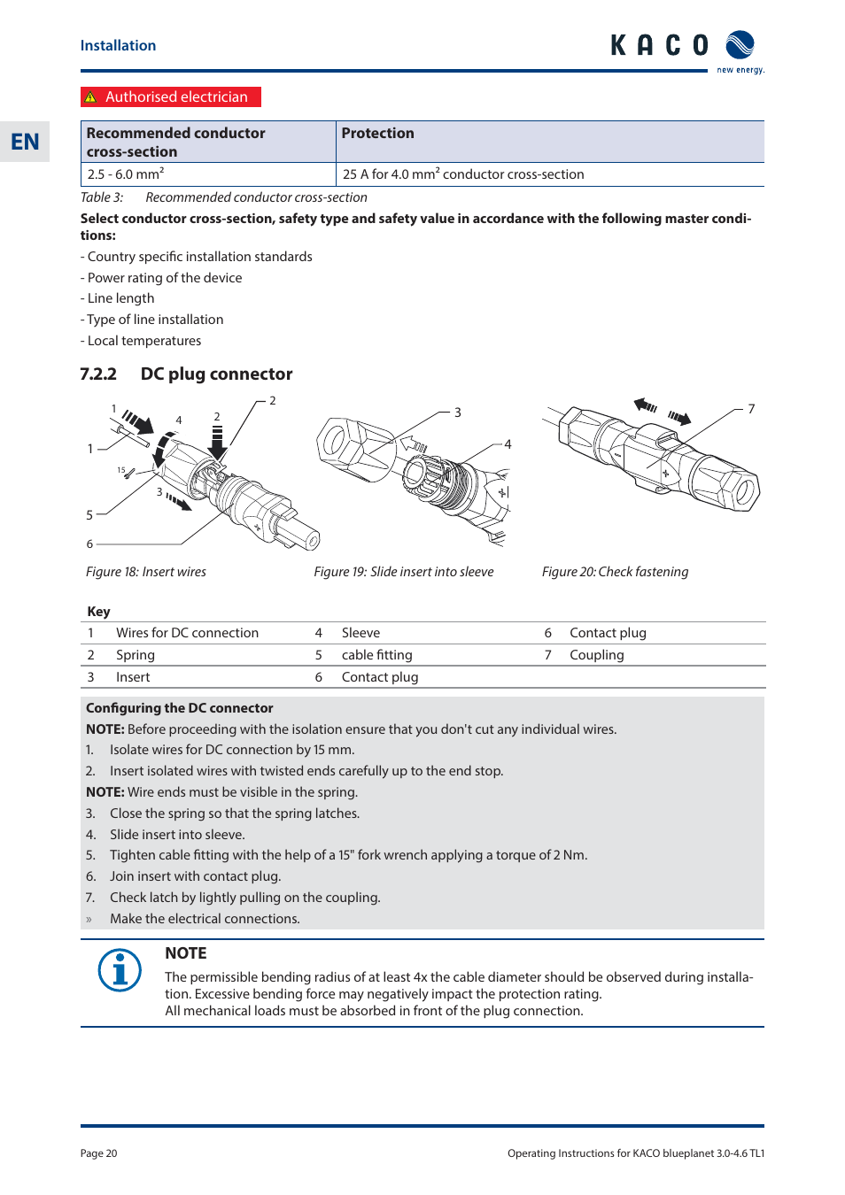 2 dc plug connector | KACO blueplanet 3.0 - 4.6 TL1 User Manual | Page 20 / 56