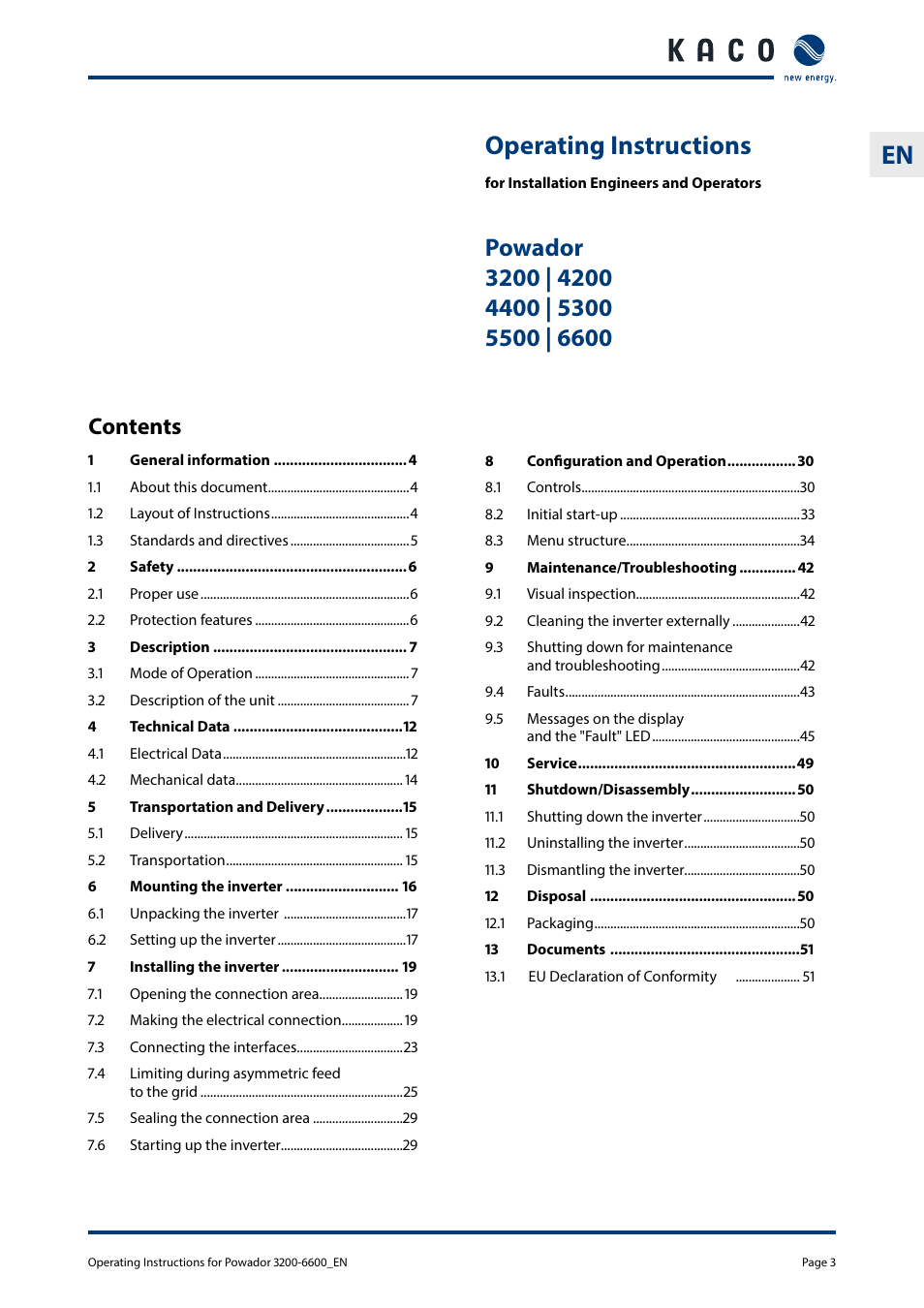 KACO Powador 3200 - 6600 User Manual | Page 3 / 52