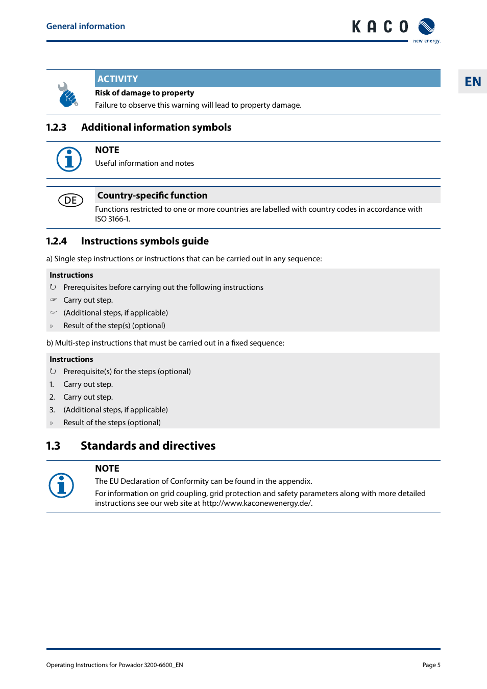 3 standards and directives, Standards and directives | KACO Powador 3200 - 6600 User Manual | Page 5 / 52