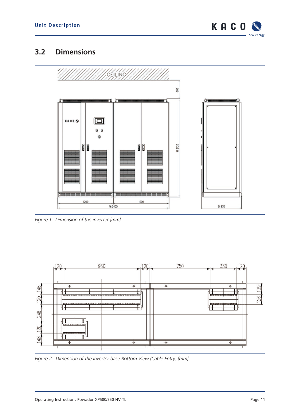 2 dimensions | KACO Powador XP500-XP550-HV TL User Manual | Page 11 / 102