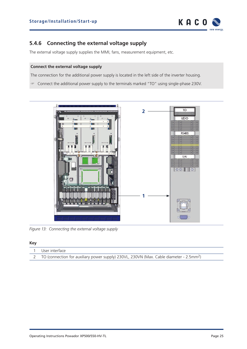 6 connecting the external voltage supply | KACO Powador XP500-XP550-HV TL User Manual | Page 25 / 102