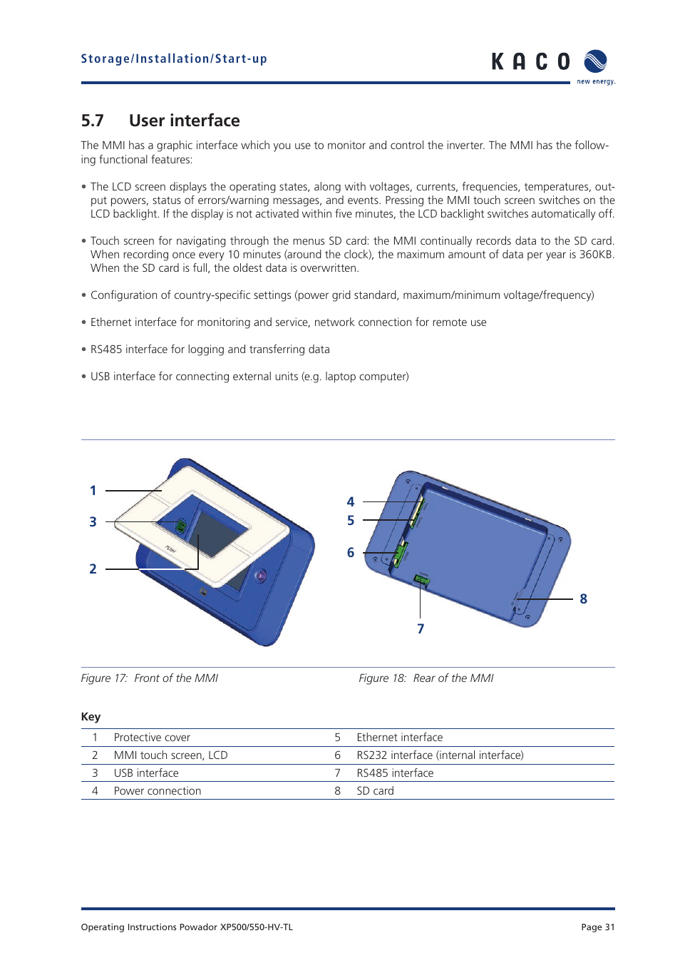 7 user interface | KACO Powador XP500-XP550-HV TL User Manual | Page 31 / 102