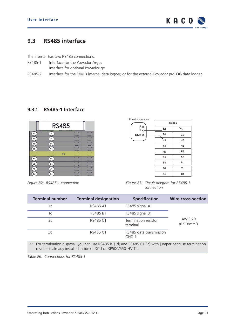 3 rs485 interface, User interface | KACO Powador XP500-XP550-HV TL User Manual | Page 93 / 102