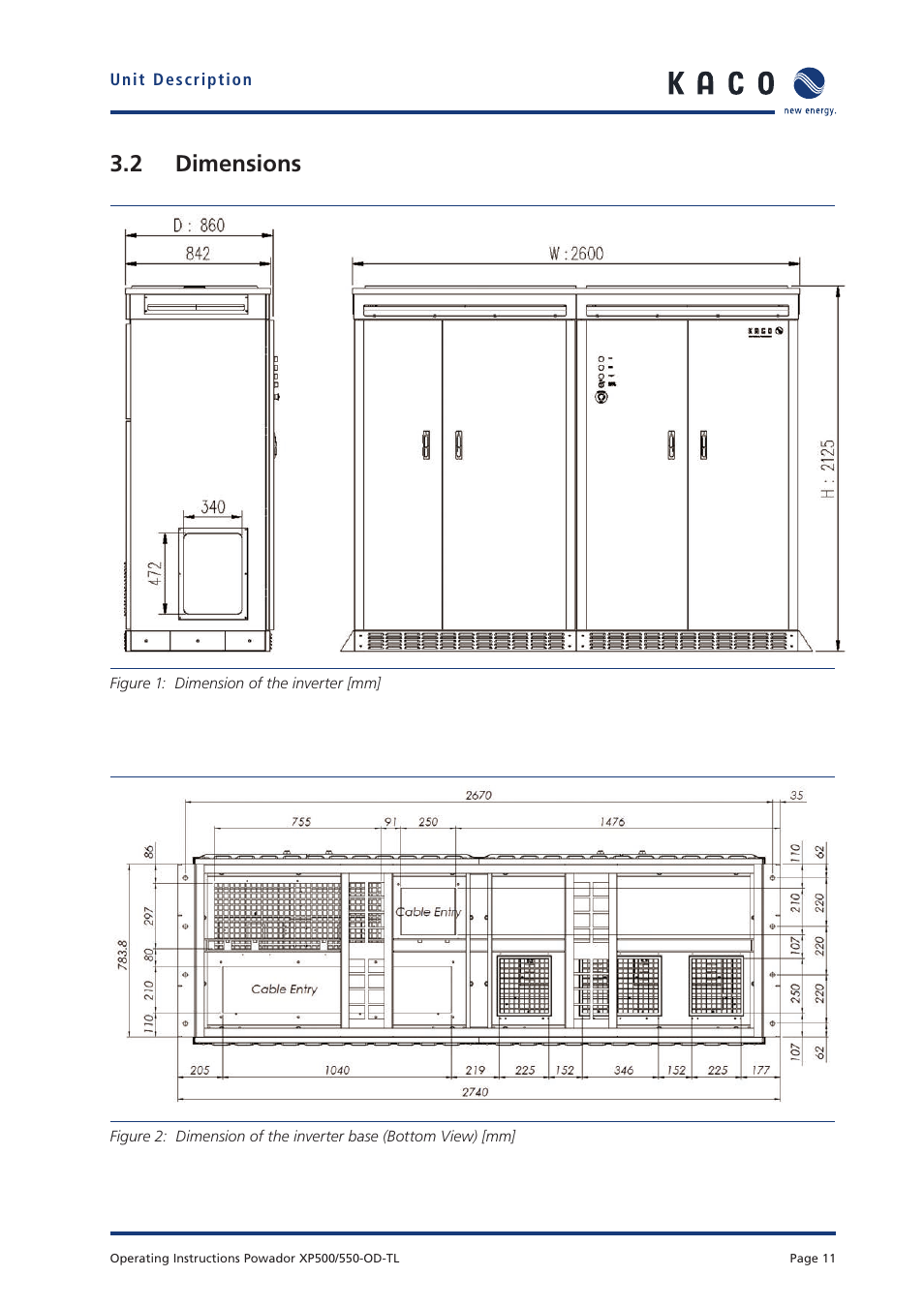 2 dimensions | KACO Powador XP500-XP550-HV TL outdoor User Manual | Page 10 / 101