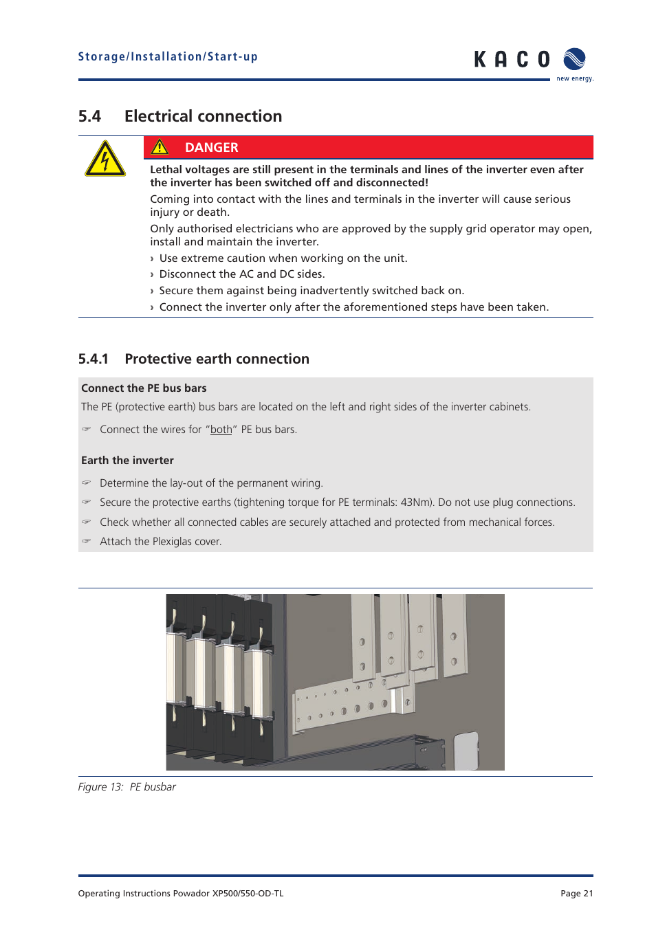 4 electrical connection, 1 protective earth connection | KACO Powador XP500-XP550-HV TL outdoor User Manual | Page 20 / 101