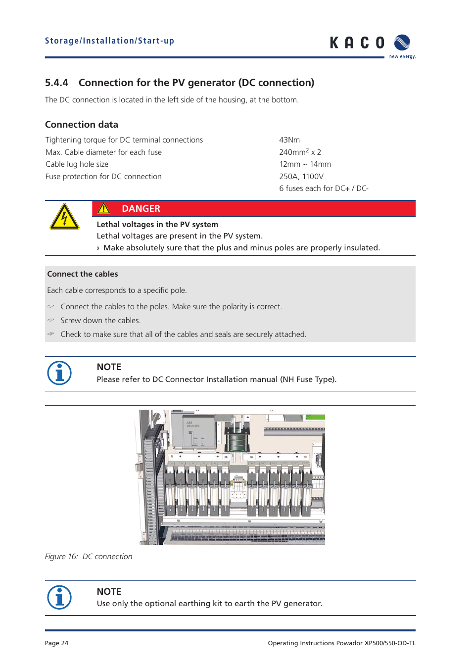 4 connection for the pv generator (dc connection) | KACO Powador XP500-XP550-HV TL outdoor User Manual | Page 23 / 101