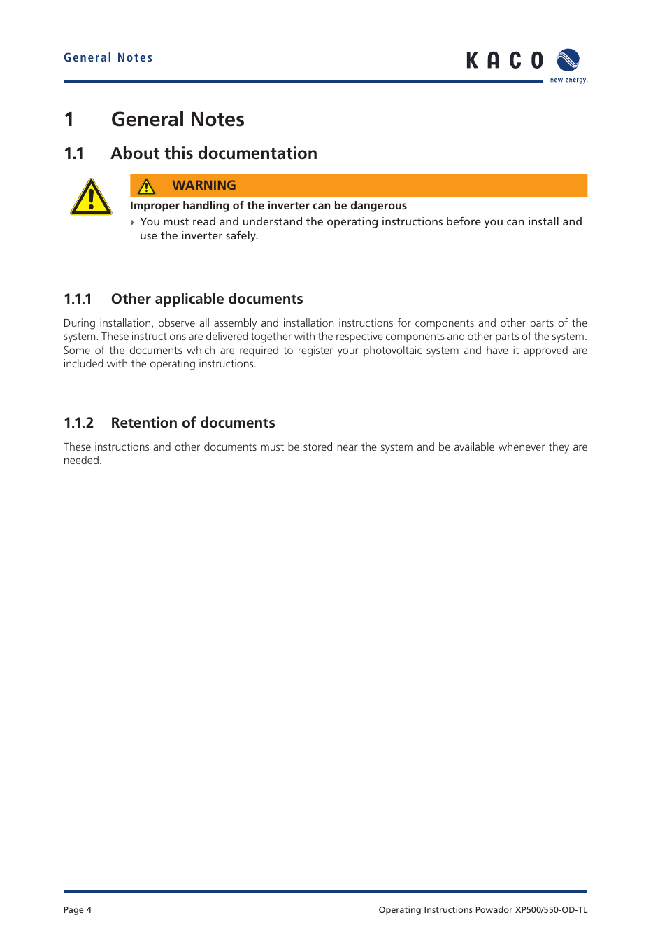 1 about this documentation | KACO Powador XP500-XP550-HV TL outdoor User Manual | Page 3 / 101