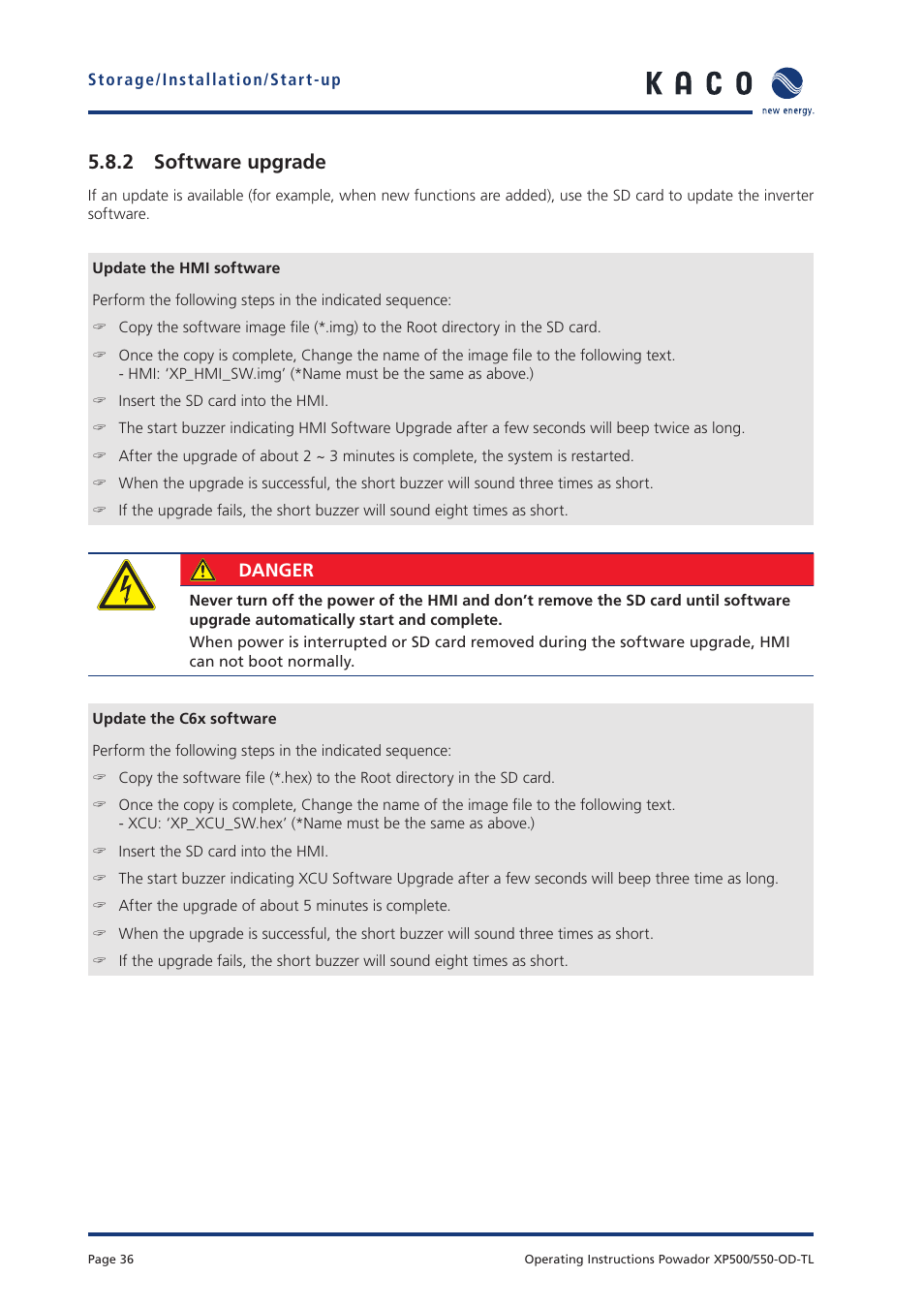 2 software upgrade | KACO Powador XP500-XP550-HV TL outdoor User Manual | Page 35 / 101