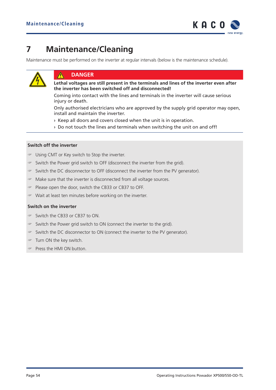 7 maintenance/cleaning | KACO Powador XP500-XP550-HV TL outdoor User Manual | Page 53 / 101