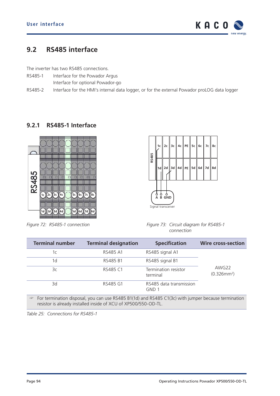 2 rs485 interface | KACO Powador XP500-XP550-HV TL outdoor User Manual | Page 93 / 101