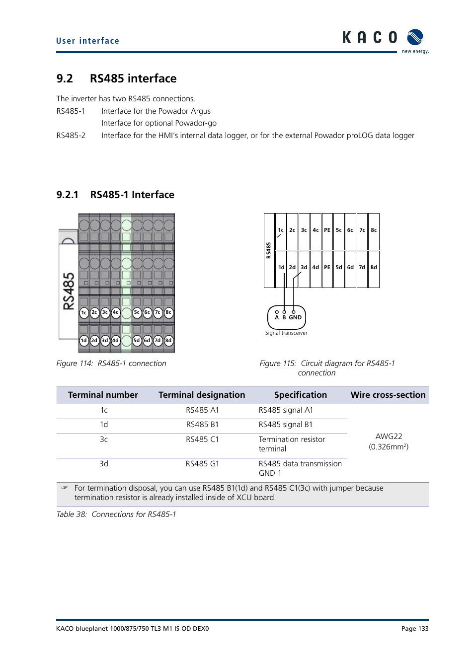 2 rs485 interface | KACO blueplanet 750 - 1000 kVA User Manual | Page 133 / 140