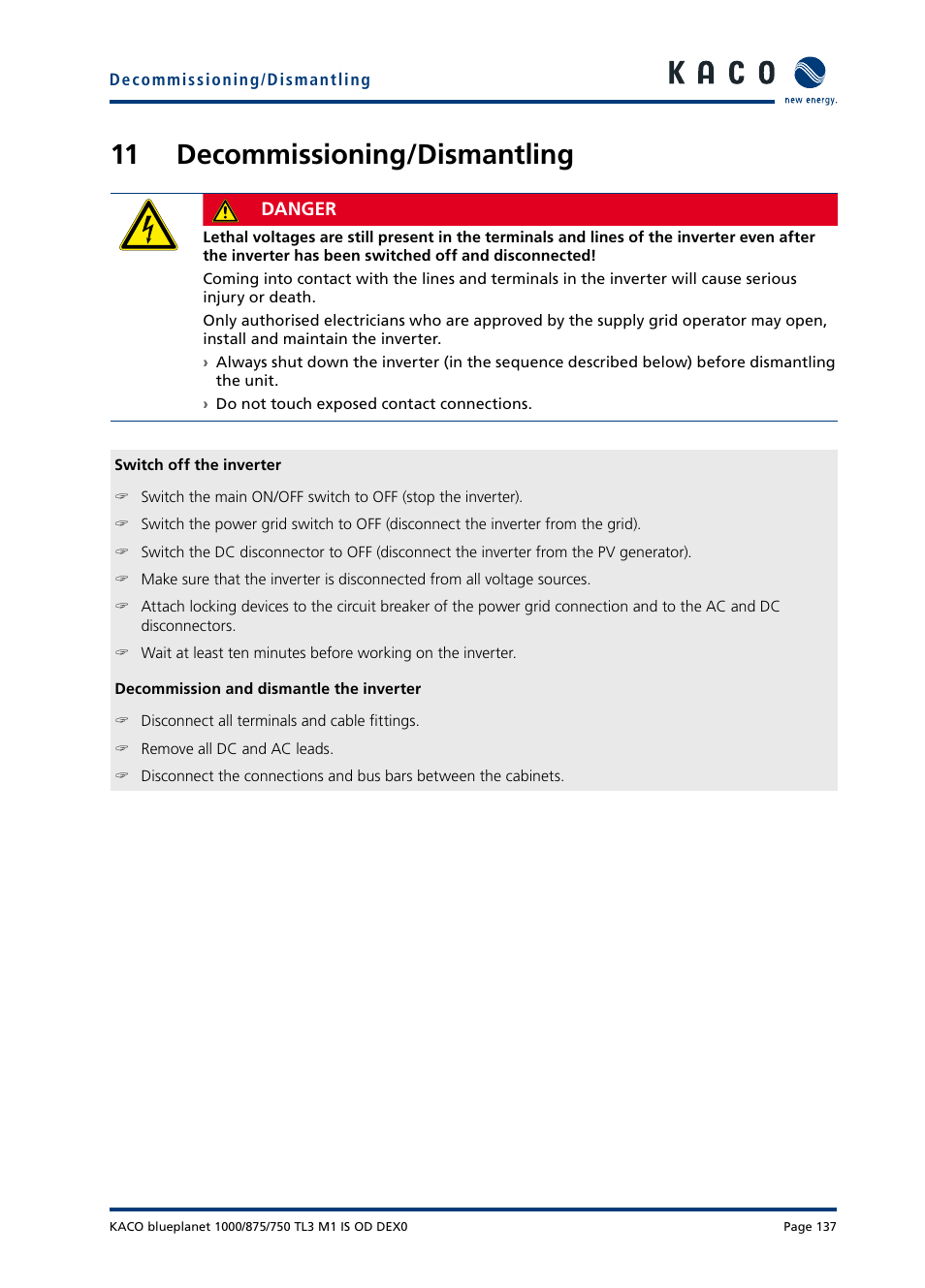 11 decommissioning/dismantling | KACO blueplanet 750 - 1000 kVA User Manual | Page 137 / 140