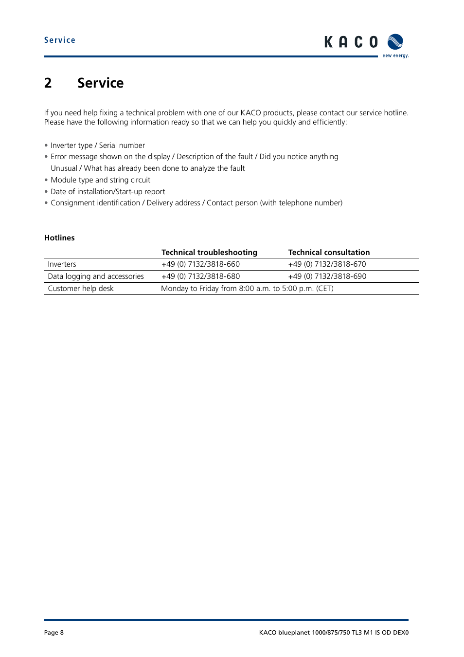 2service | KACO blueplanet 750 - 1000 kVA User Manual | Page 8 / 140