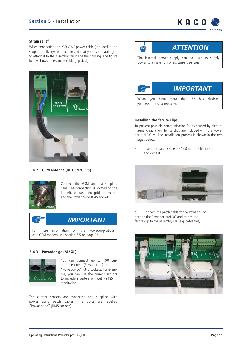 Important, Attention | KACO Powador-proLOG User Manual | Page 10 / 48