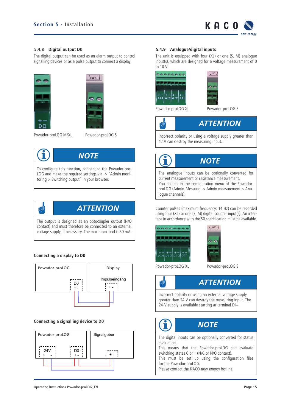 Attention | KACO Powador-proLOG User Manual | Page 14 / 48