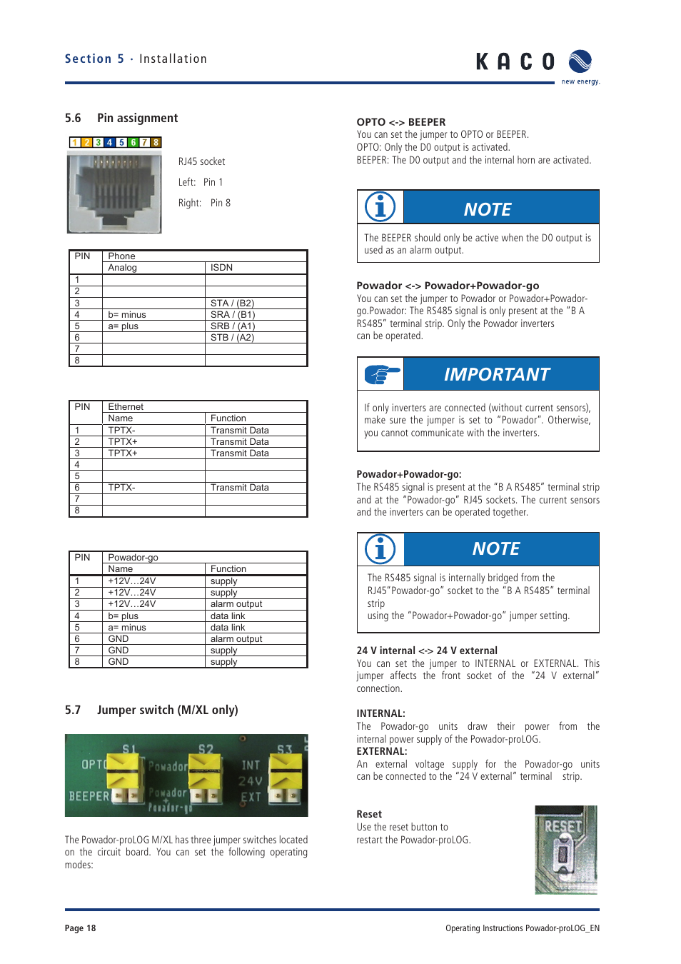 Important | KACO Powador-proLOG User Manual | Page 17 / 48