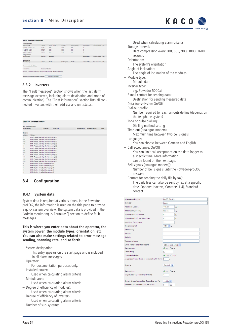 KACO Powador-proLOG User Manual | Page 33 / 48