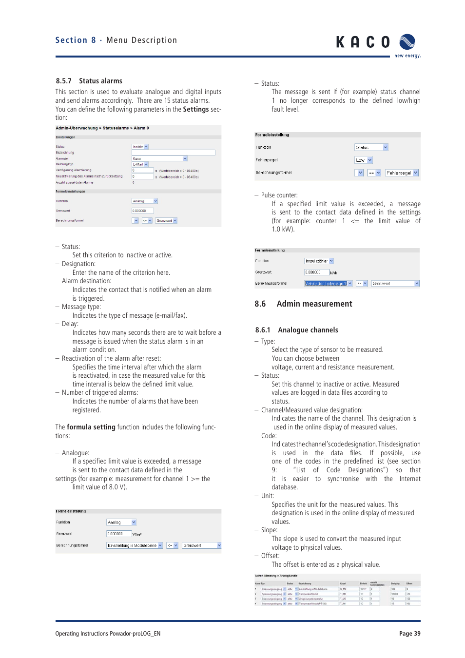 KACO Powador-proLOG User Manual | Page 38 / 48