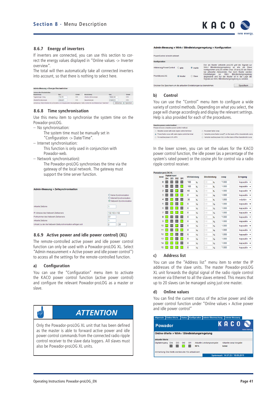 Attention | KACO Powador-proLOG User Manual | Page 40 / 48