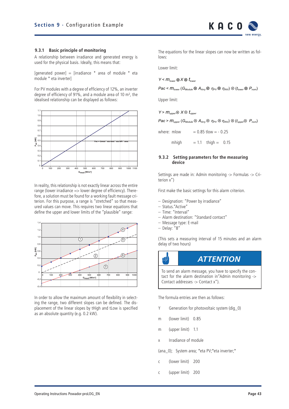 Attention, 1 basic principle of monitoring, 2 setting parameters for the measuring device | KACO Powador-proLOG User Manual | Page 42 / 48